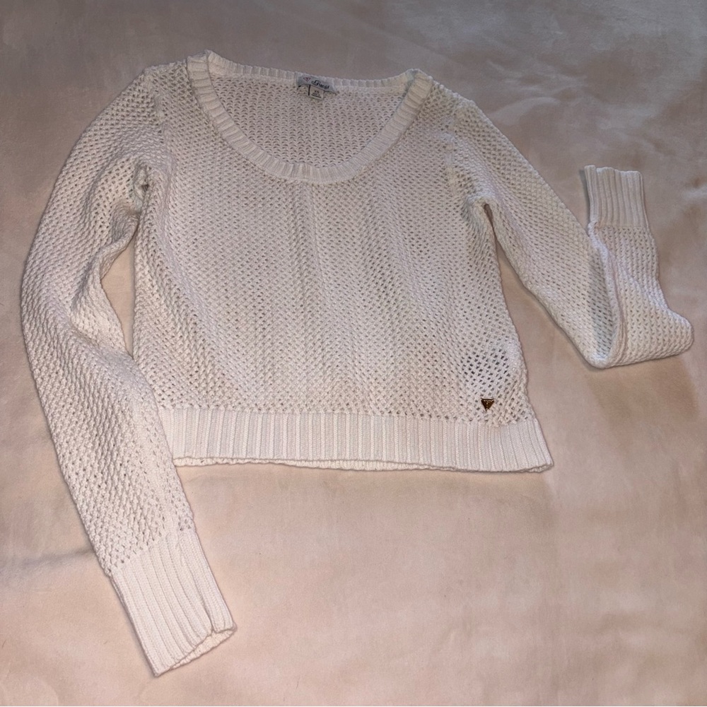 PREOWNED GUESS Women's White Knit long sleeve Sweater, cropped top sz XS